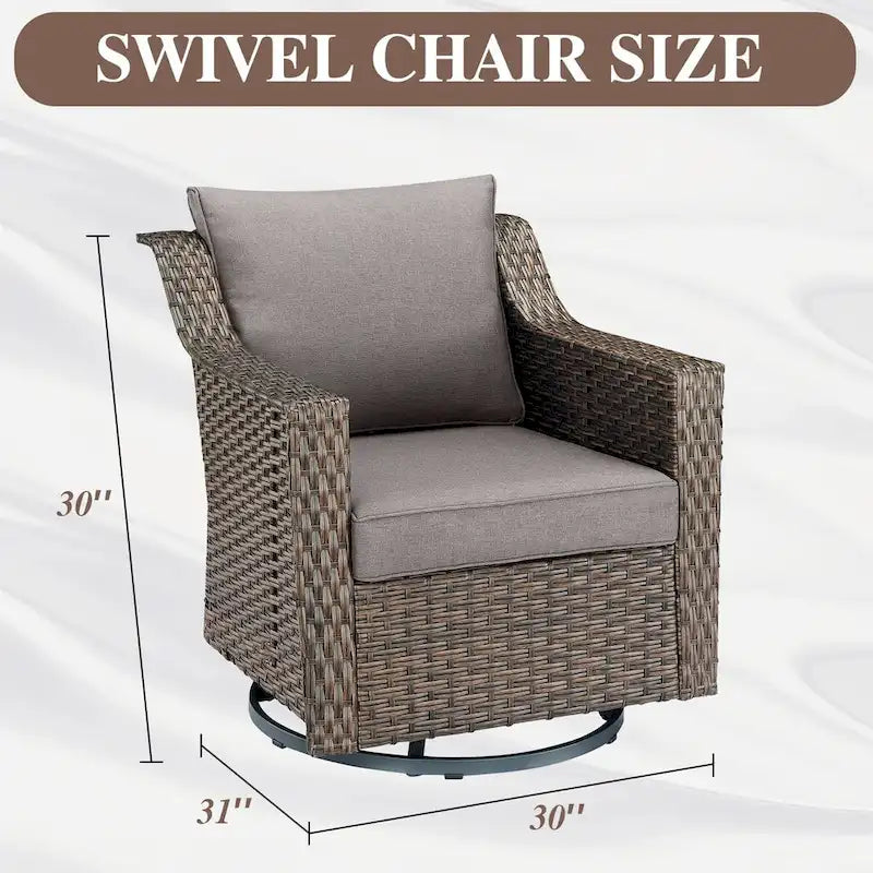 Fauteuils berçants pivotants avec repose-pieds et table d'appoint - Marron