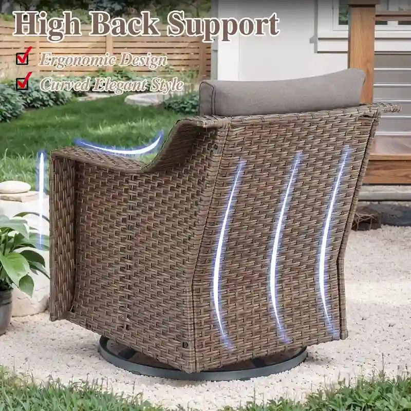 Fauteuils berçants pivotants avec repose-pieds et table d'appoint - Marron