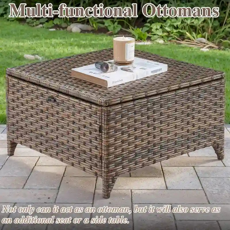 Fauteuils berçants pivotants avec repose-pieds et table d'appoint - Marron