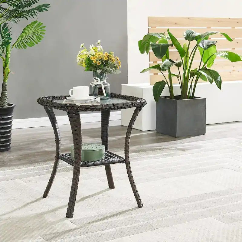 Fauteuils berçants pivotants avec repose-pieds et table d'appoint - Marron