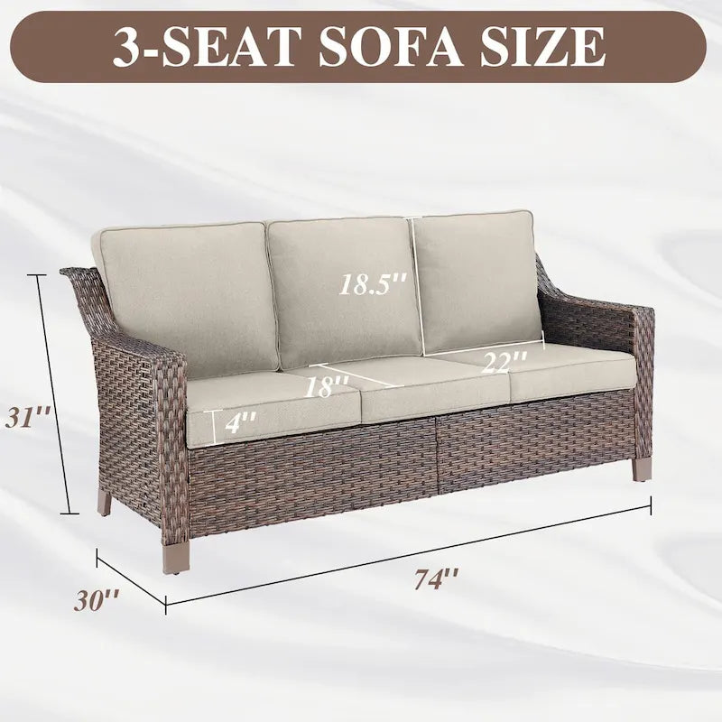 Canapé d'extérieur modulable avec ottoman - Marron