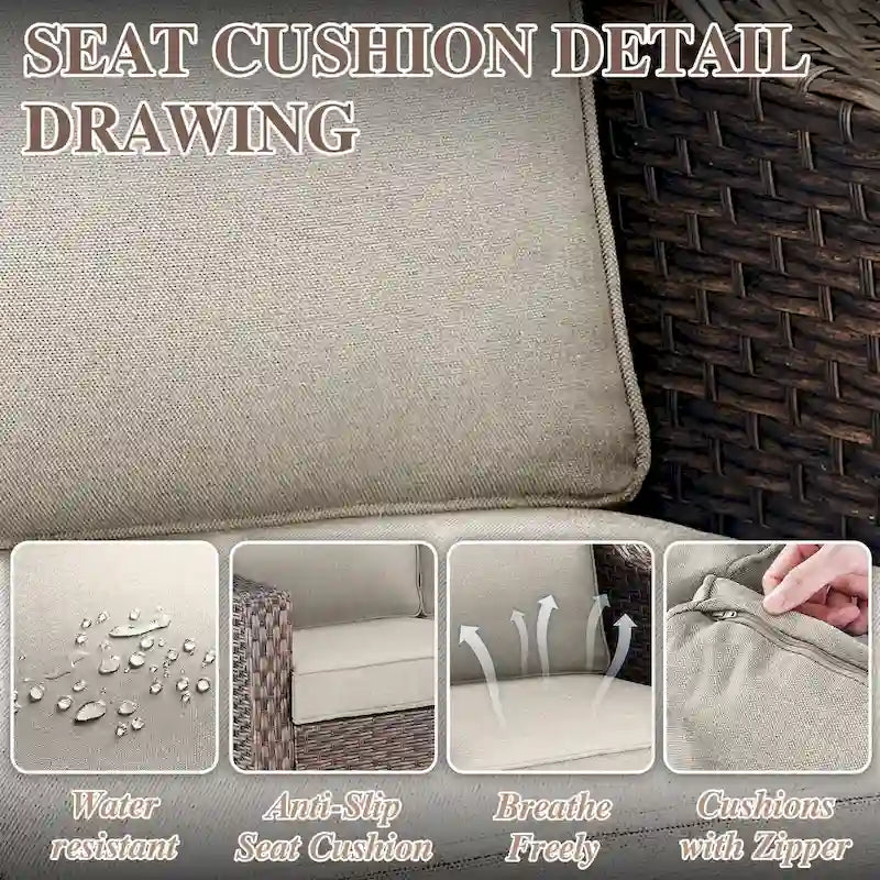 Canapé d'extérieur modulable avec ottoman - Marron