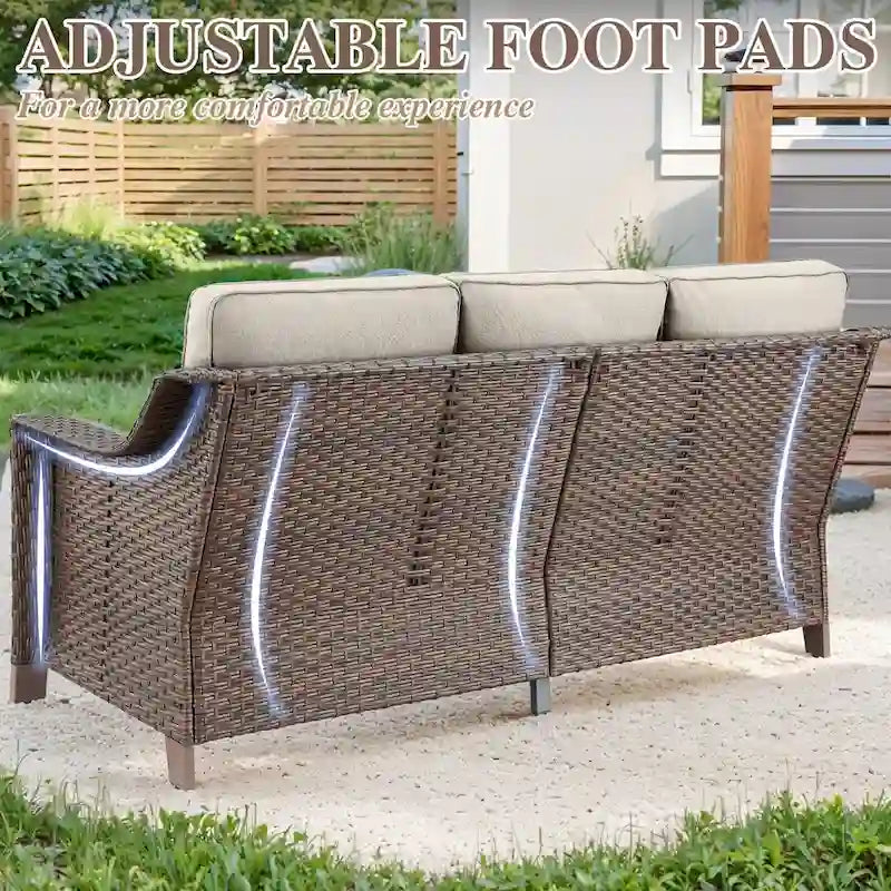 Canapé d'extérieur modulable avec ottoman - Marron