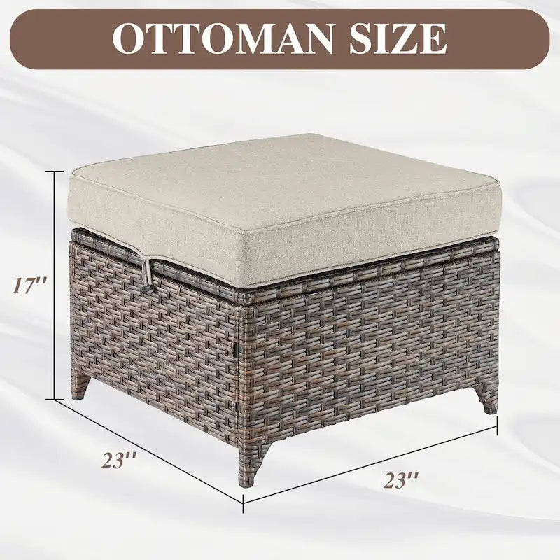 Canapé d'extérieur modulable avec ottoman - Marron