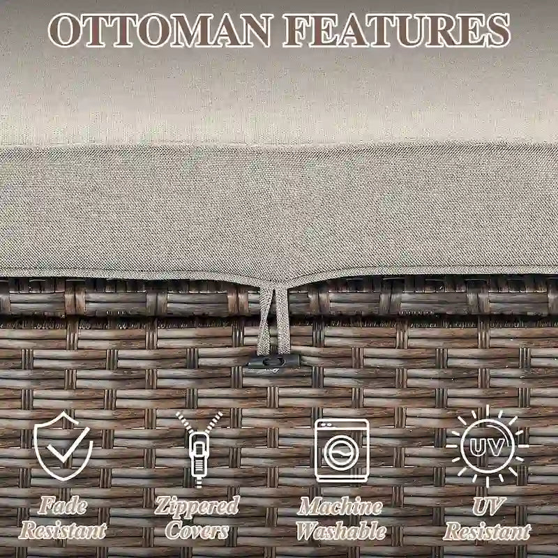 Canapé d'extérieur modulable avec ottoman - Marron