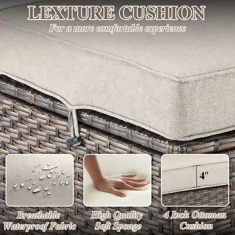 Canapé d'extérieur modulable avec ottoman - Marron