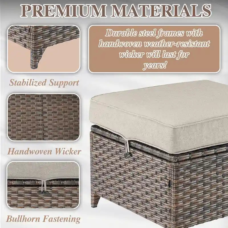 Canapé d'extérieur modulable avec ottoman - Marron