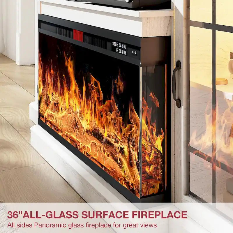 36 Inch 3-Sided Glass Fireplace TV Stand for TVs up to 80