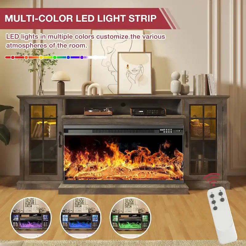 36 Inch 3-Sided Glass Fireplace TV Stand for TVs up to 80