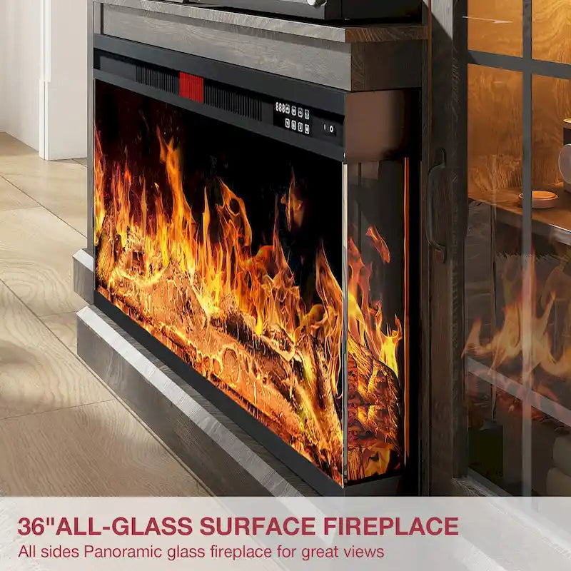 36 Inch 3-Sided Glass Fireplace TV Stand for TVs up to 80
