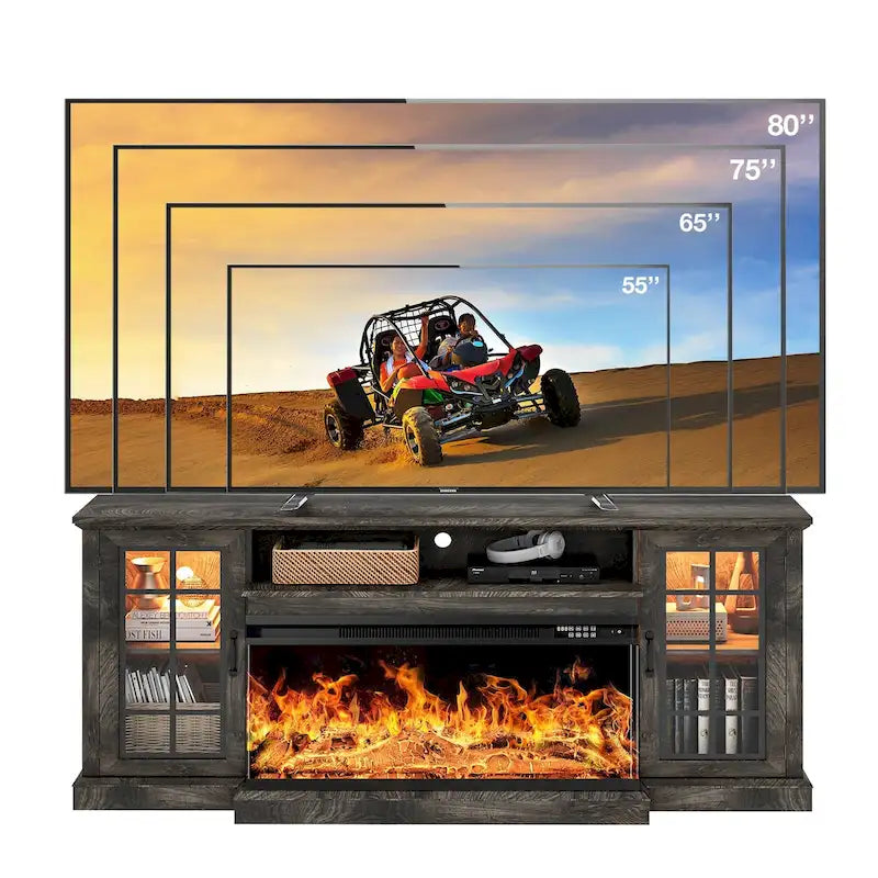 36 Inch 3-Sided Glass Fireplace TV Stand for TVs up to 80