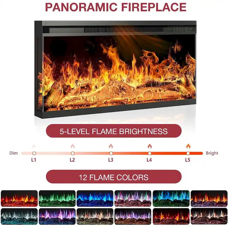 36 Inch 3-Sided Glass Fireplace TV Stand for TVs up to 80