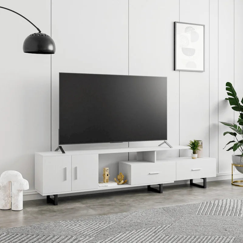 Meuble TV Avery 2 tiroirs 4 étagères 55 po en acier