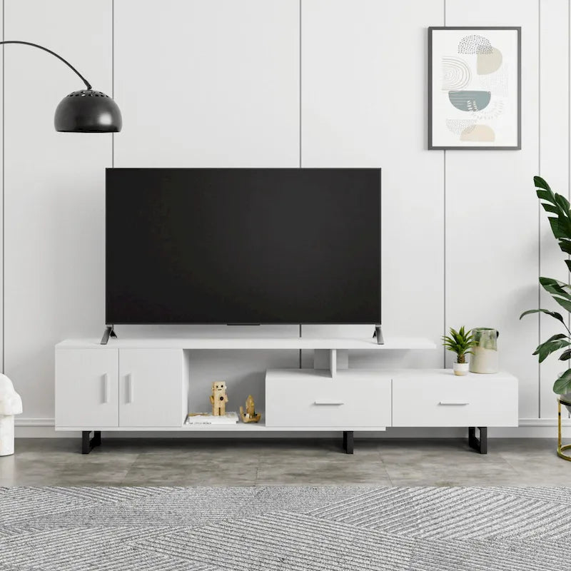 Meuble TV Avery 2 tiroirs 4 étagères 55 po en acier
