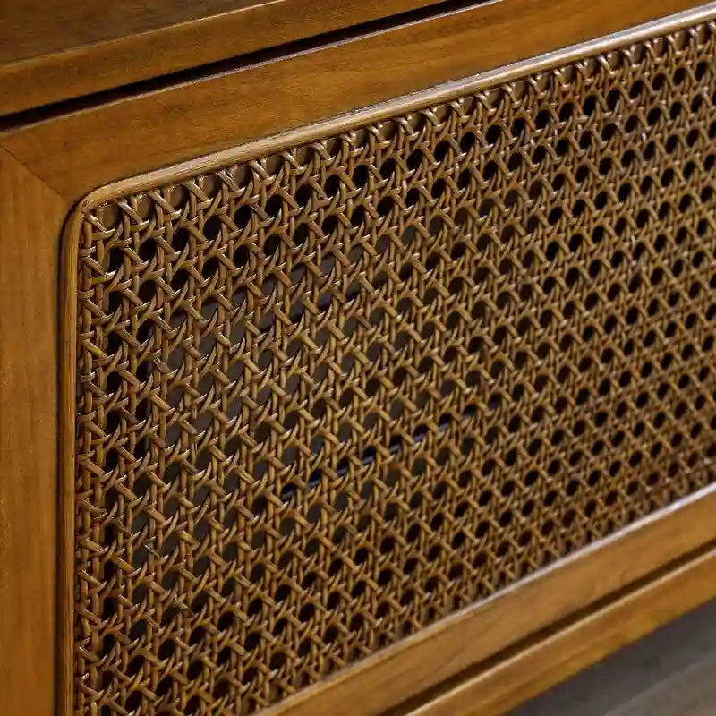 Meuble TV moderne en rotin pour téléviseur 65 pouces, meuble de divertissement, console multimédia