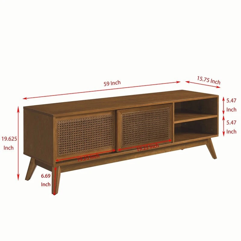 Meuble TV moderne en rotin pour téléviseur 65 pouces, meuble de divertissement, console multimédia