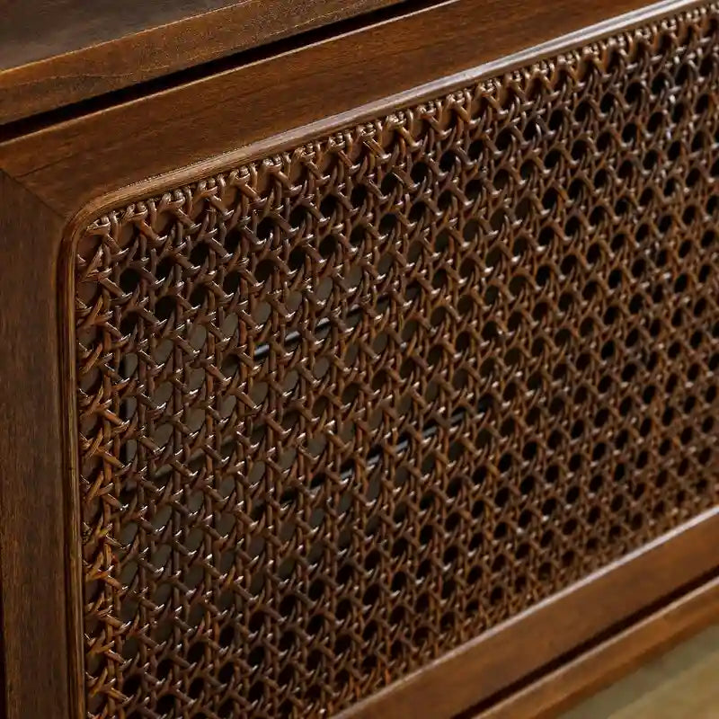 Meuble TV moderne en rotin pour téléviseur 65 pouces, meuble de divertissement, console multimédia