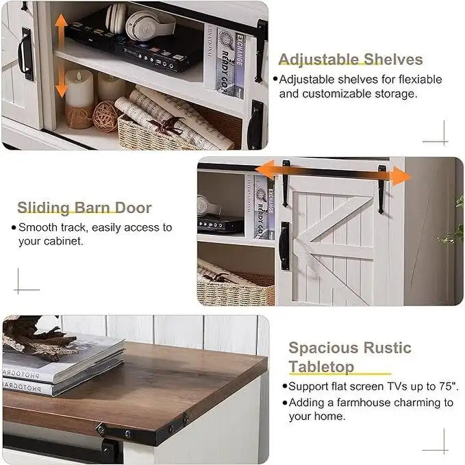 Meuble TV en bois de ferme, centre de divertissement rustique, meuble console - n/a