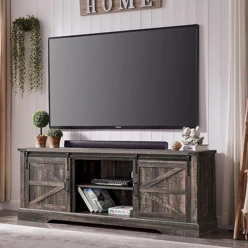 Meuble TV en bois de ferme, centre de divertissement rustique, meuble console - n/a