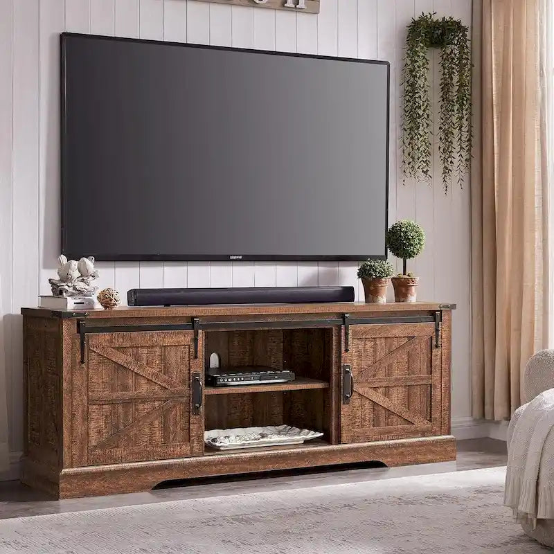 Meuble TV en bois de ferme, centre de divertissement rustique, meuble console - n/a
