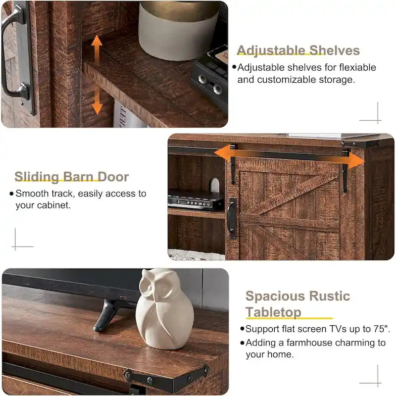Meuble TV en bois de ferme, centre de divertissement rustique, meuble console - n/a