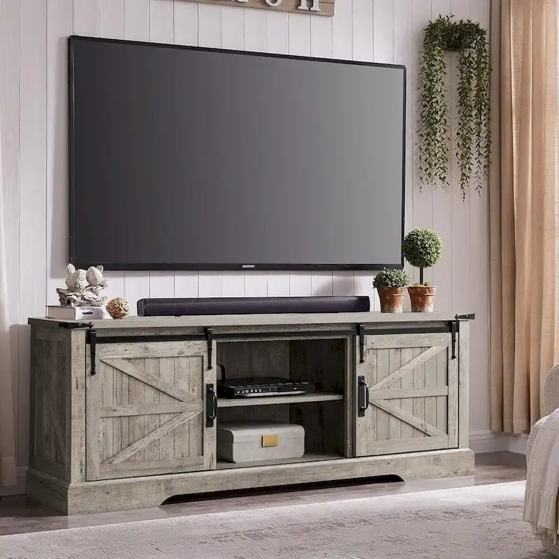 Meuble TV en bois de ferme, centre de divertissement rustique, meuble console - n/a