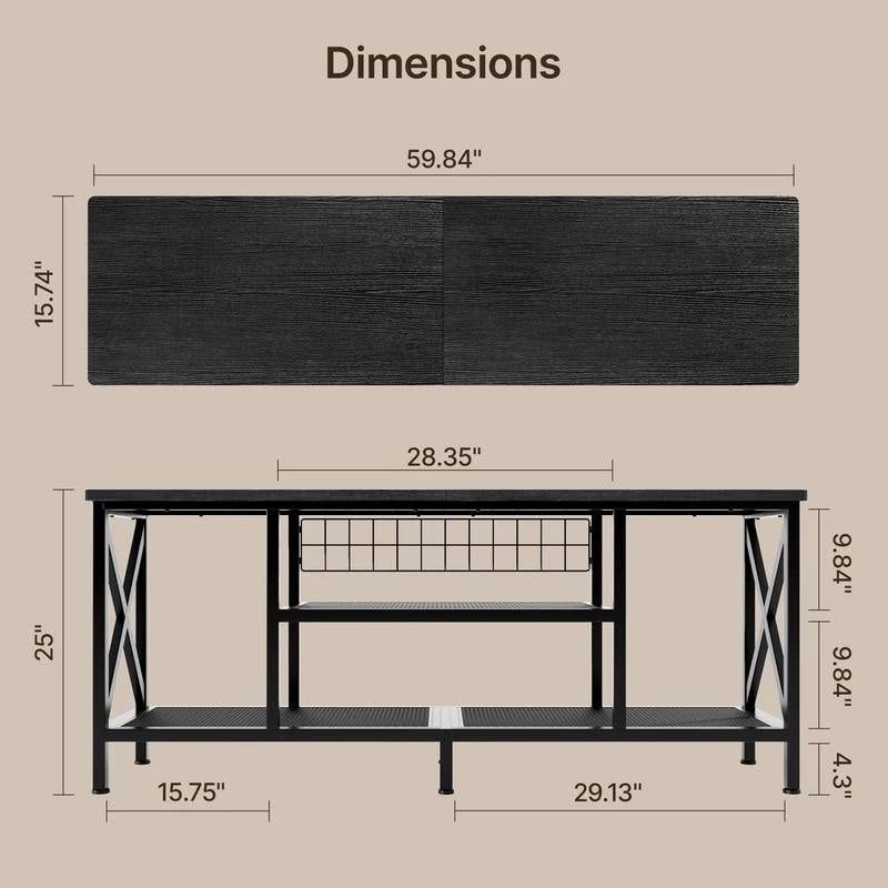 Meuble TV industriel pour téléviseurs de chambre à coucher avec étagères de rangement ouvertes