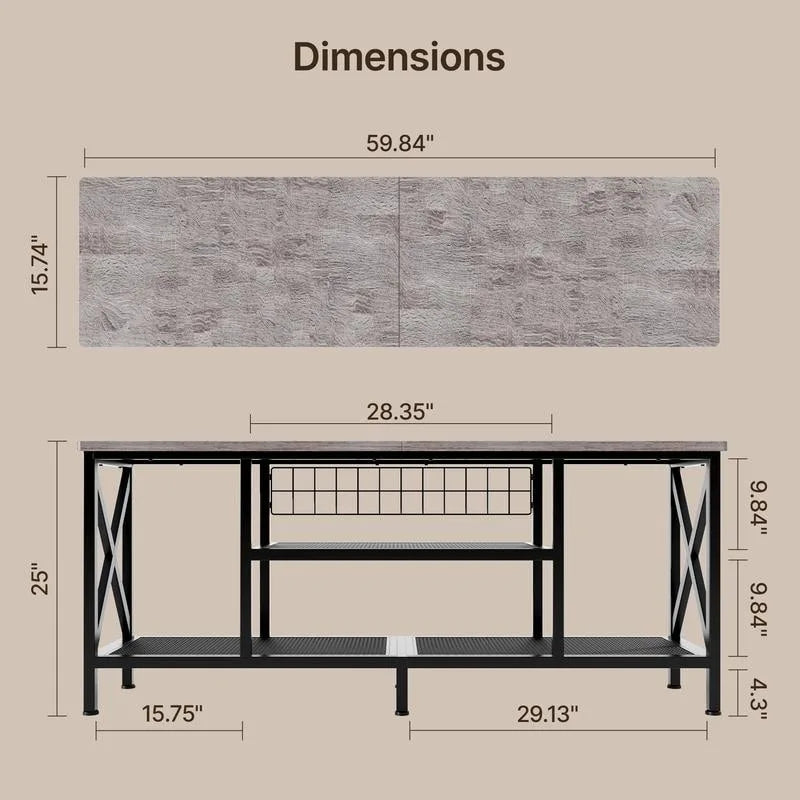 Meuble TV industriel pour téléviseurs de chambre à coucher avec étagères de rangement ouvertes