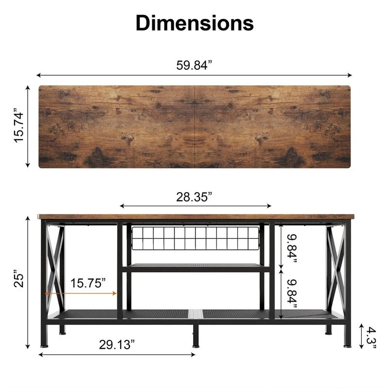 Meuble TV industriel pour téléviseurs de chambre à coucher avec étagères de rangement ouvertes