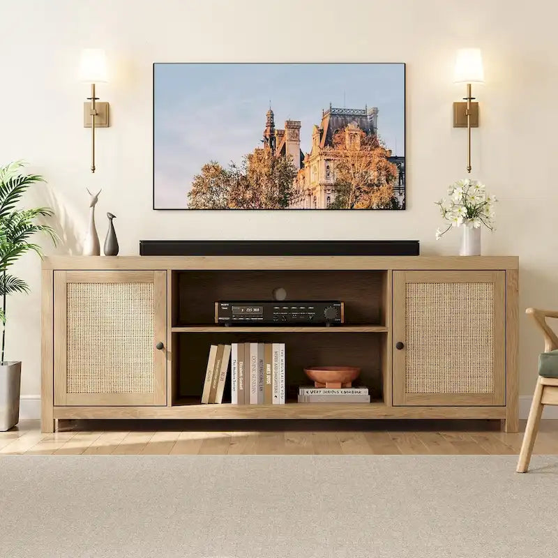 Meuble TV en rotin pour téléviseurs de 65/75 pouces