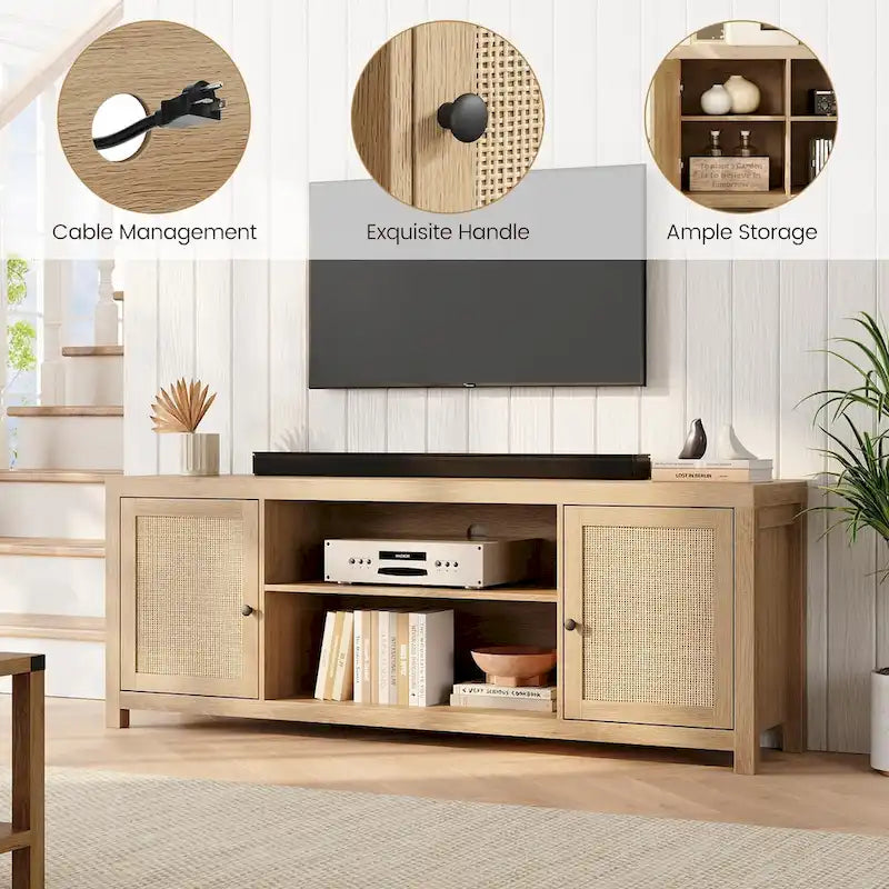 Meuble TV en rotin pour téléviseurs de 65/75 pouces