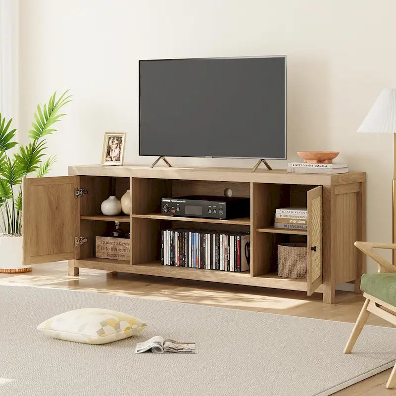 Meuble TV en rotin pour téléviseurs de 65/75 pouces