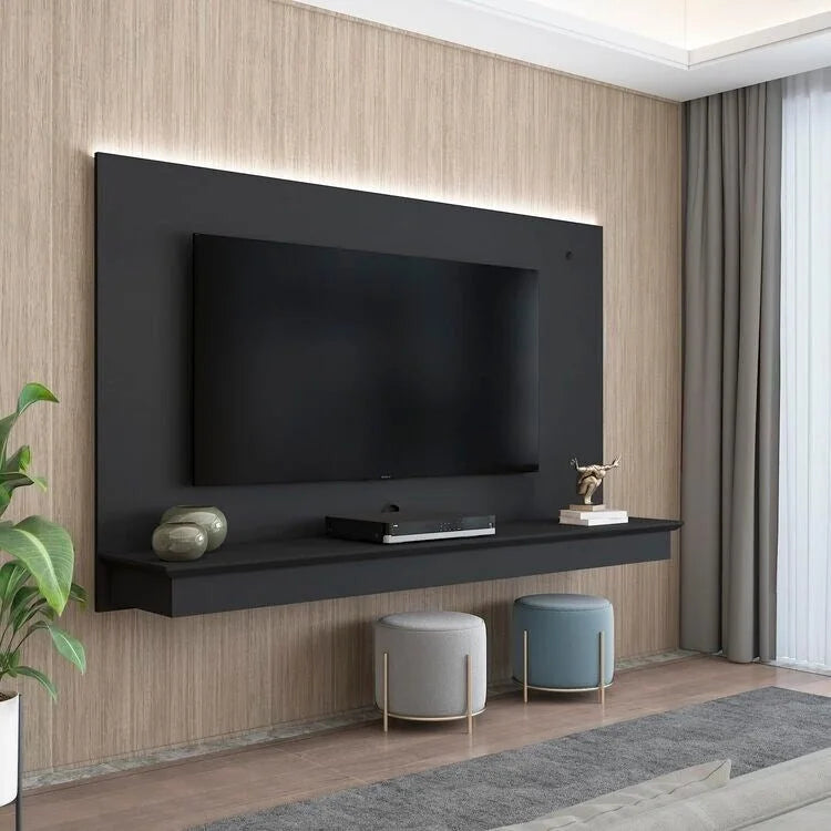 Floating Entertainment Center for up to 55 inch TVs, TV Wall Panel with LED Strip and Shelf, Floating TV Stand