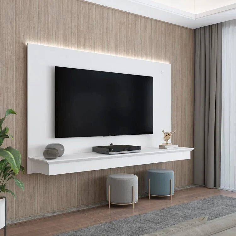 Floating Entertainment Center for up to 55 inch TVs, TV Wall Panel with LED Strip and Shelf, Floating TV Stand