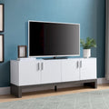 Buffet latéral avec 4 portes, rangements, meuble TV 60" - Blanc et Gris vieilli