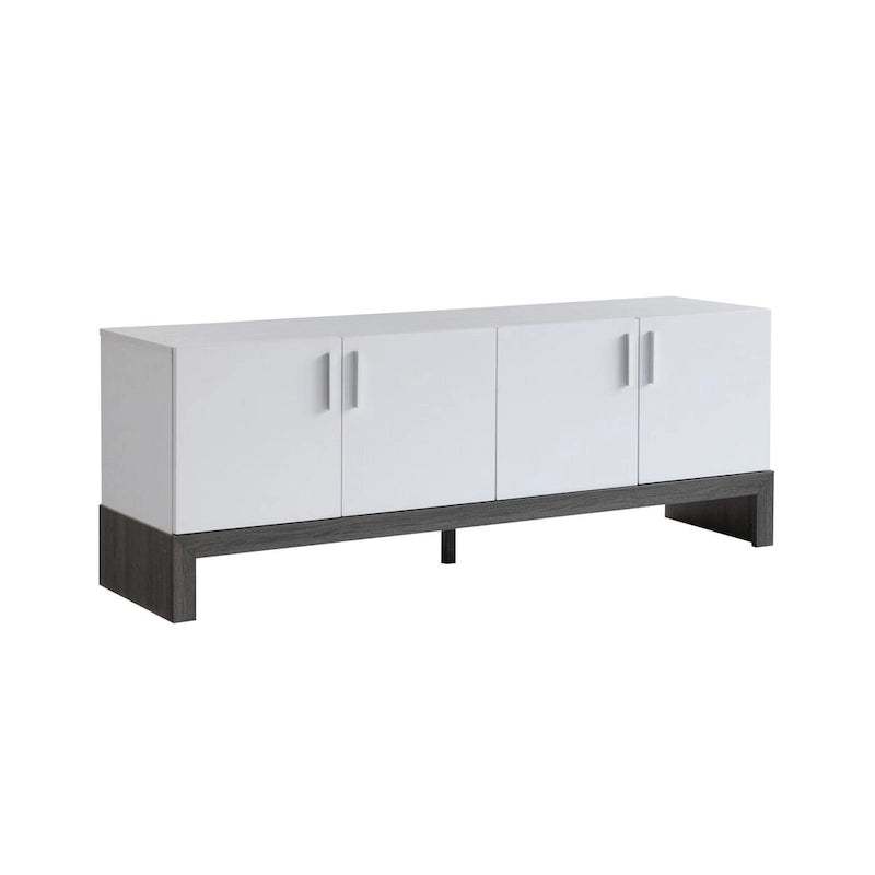 Buffet latéral avec 4 portes, rangements, meuble TV 60" - Blanc et Gris vieilli