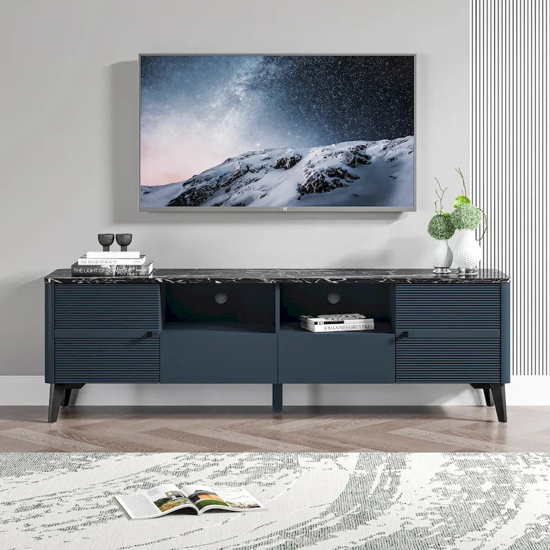 Meuble TV élégant de 70 pouces avec plateau imprimé marbre - 70 po de largeur