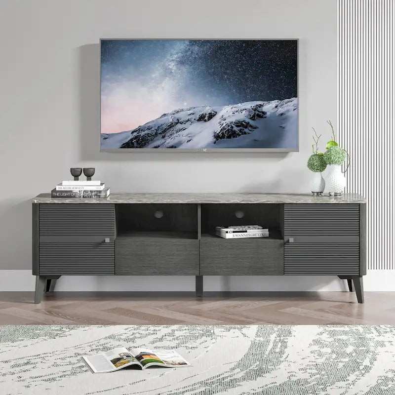 Meuble TV élégant de 70 pouces avec plateau imprimé marbre - 70 po de largeur