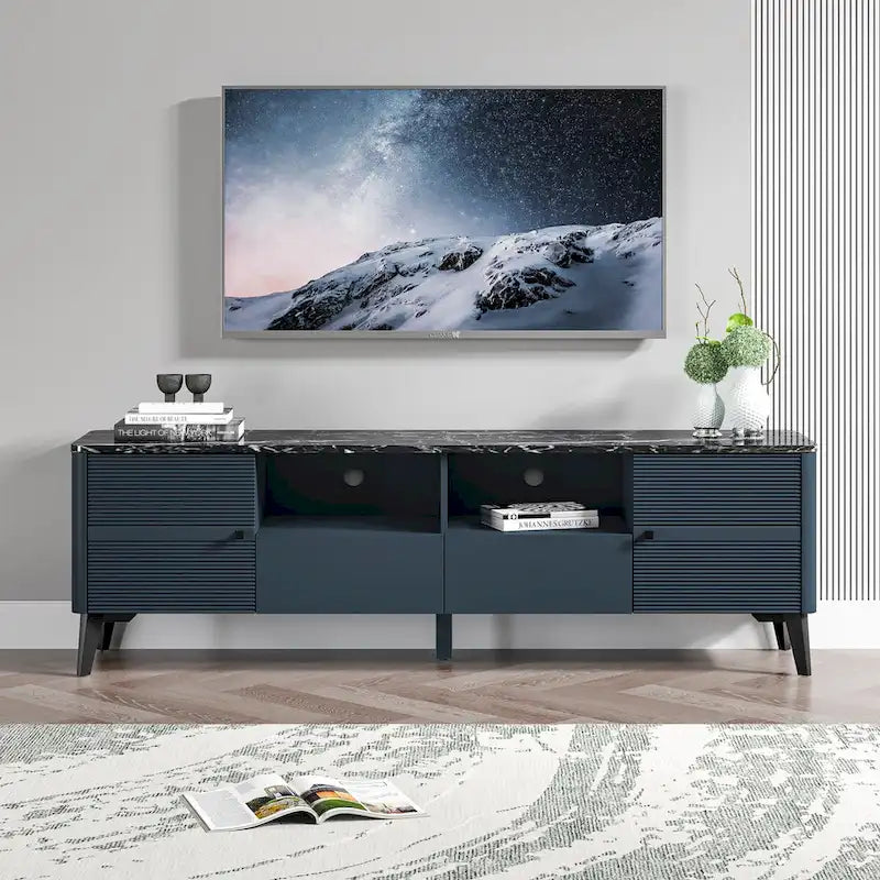 Meuble TV élégant de 70 pouces avec plateau imprimé marbre - 70 po de largeur
