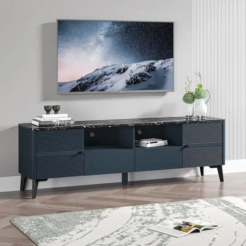 Meuble TV élégant de 70 pouces avec plateau imprimé marbre - 70 po de largeur
