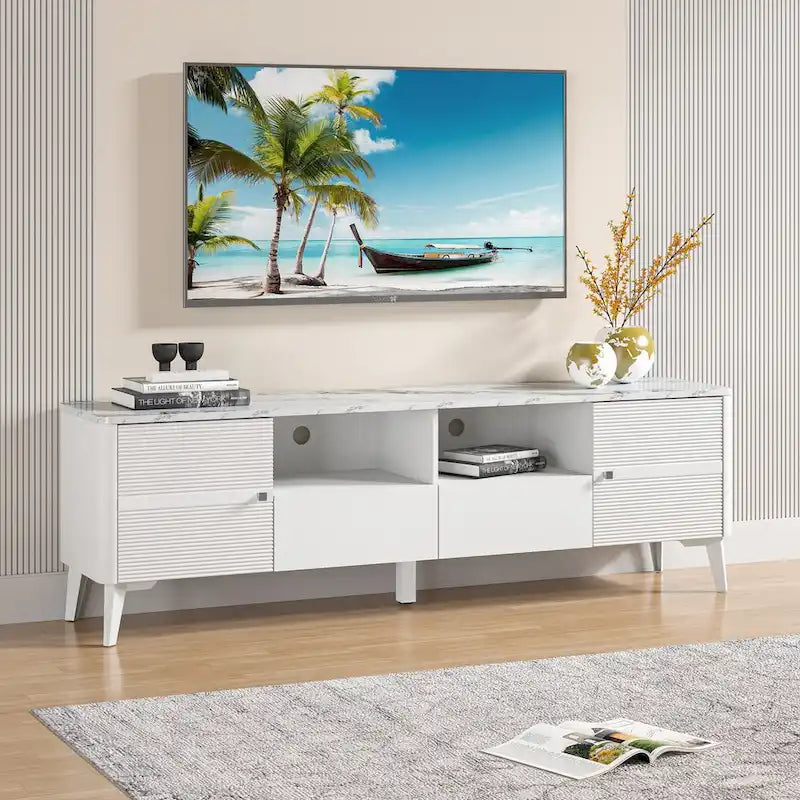 Meuble TV élégant de 70 pouces avec plateau imprimé marbre - 70 po de largeur