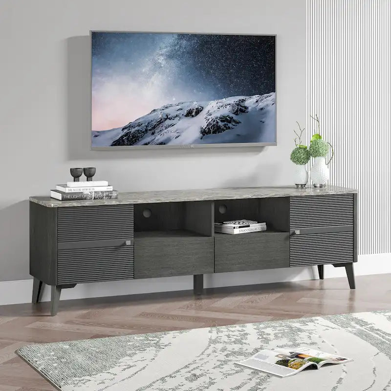 Meuble TV élégant de 70 pouces avec plateau imprimé marbre - 70 po de largeur