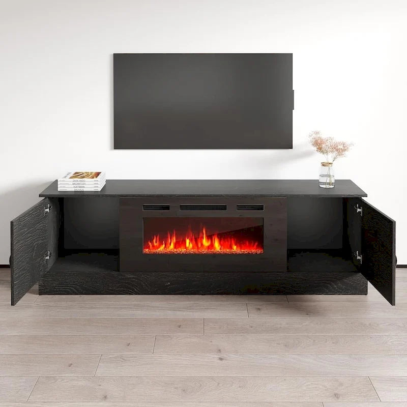 Meuble TV avec cheminée Carmen BL-EF