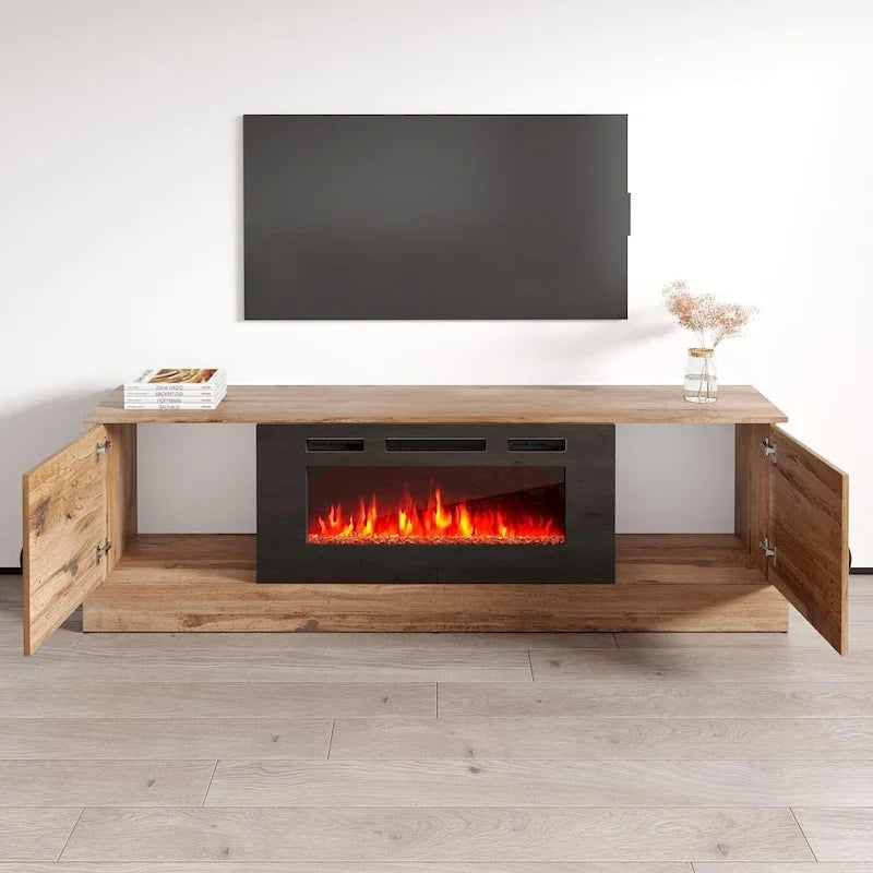 Meuble TV avec cheminée Carmen BL-EF