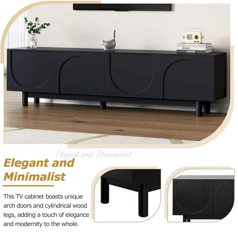 Meuble TV, Meubles d'appoint pour TV jusqu'à 78 pouces, Meuble TV avec pieds en bois massif et 2 placards de rangement, Console multimédia