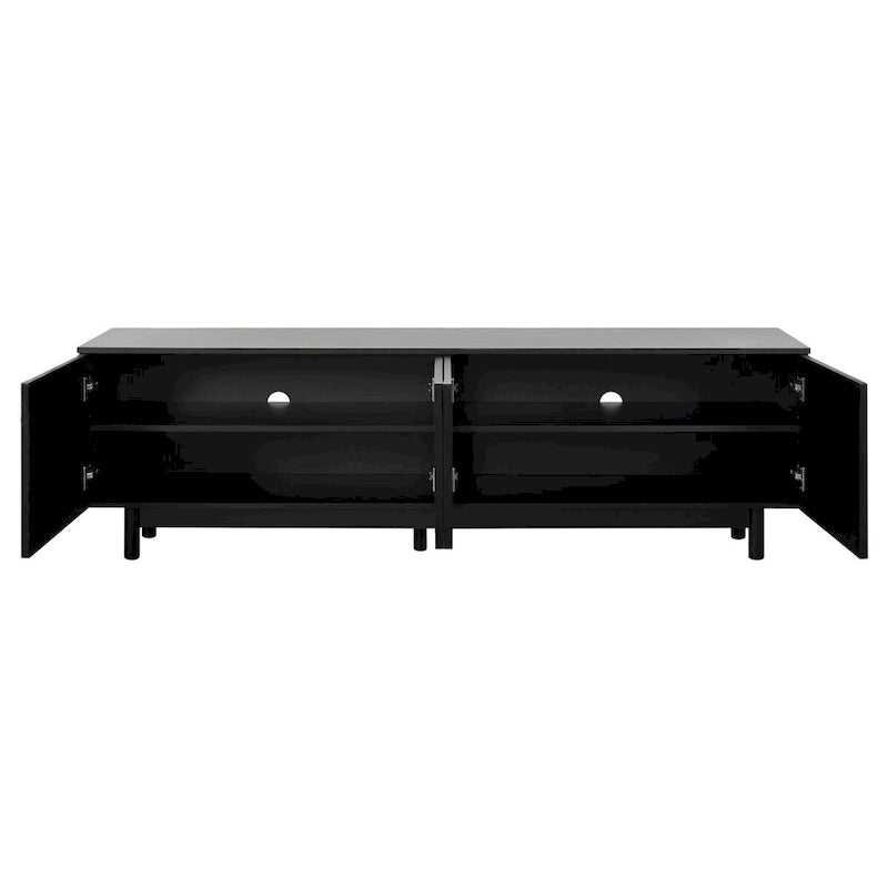 Meuble TV, Meubles d'appoint pour TV jusqu'à 78 pouces, Meuble TV avec pieds en bois massif et 2 placards de rangement, Console multimédia