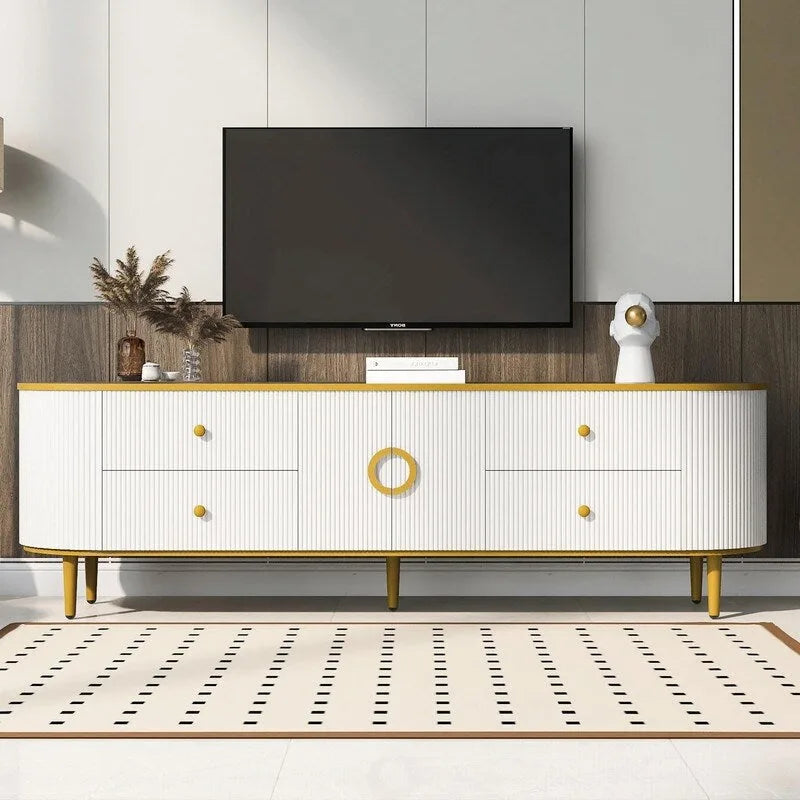 Meuble TV moderne pour téléviseurs jusqu'à 80 pouces, meuble de divertissement avec tiroirs et armoire
