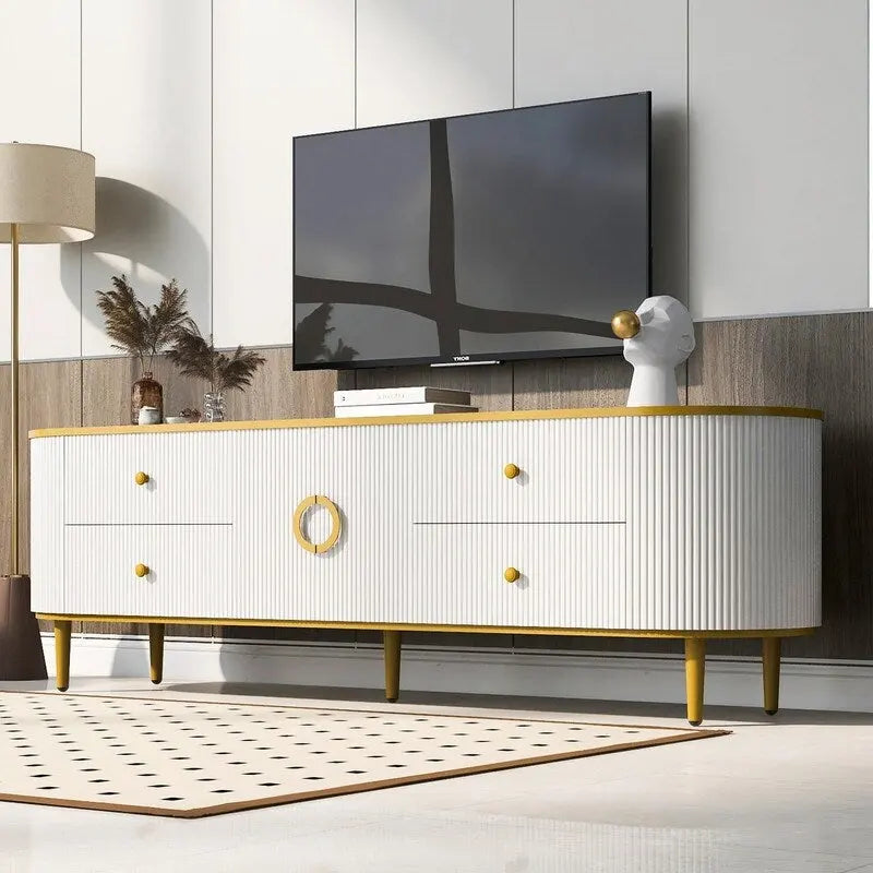 Meuble TV moderne pour téléviseurs jusqu'à 80 pouces, meuble de divertissement avec tiroirs et armoire