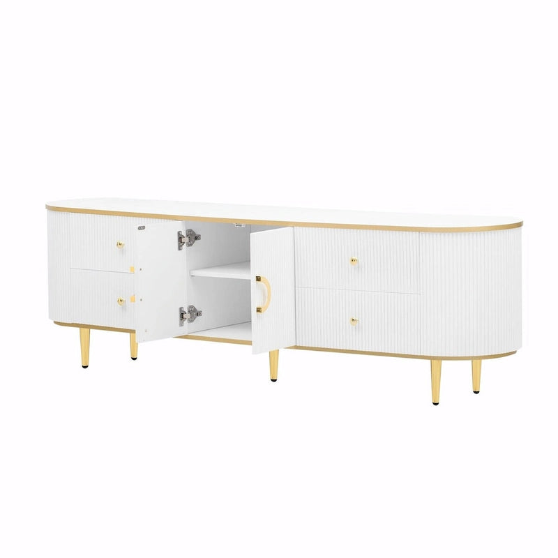 Meuble TV moderne pour téléviseurs jusqu'à 80 pouces, meuble de divertissement avec tiroirs et armoire