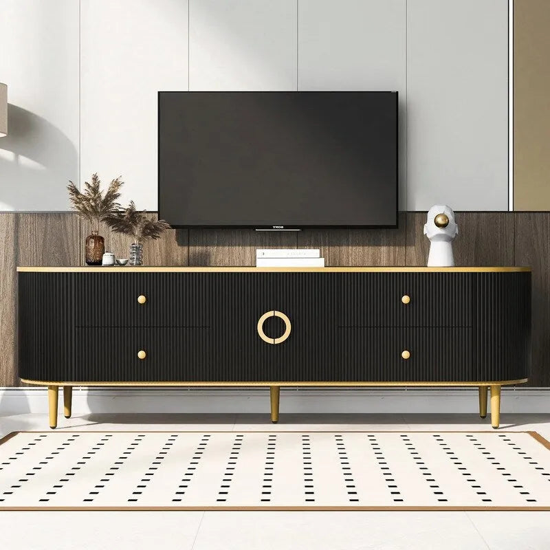 Meuble TV moderne pour téléviseurs jusqu'à 80 pouces, meuble de divertissement avec tiroirs et armoire